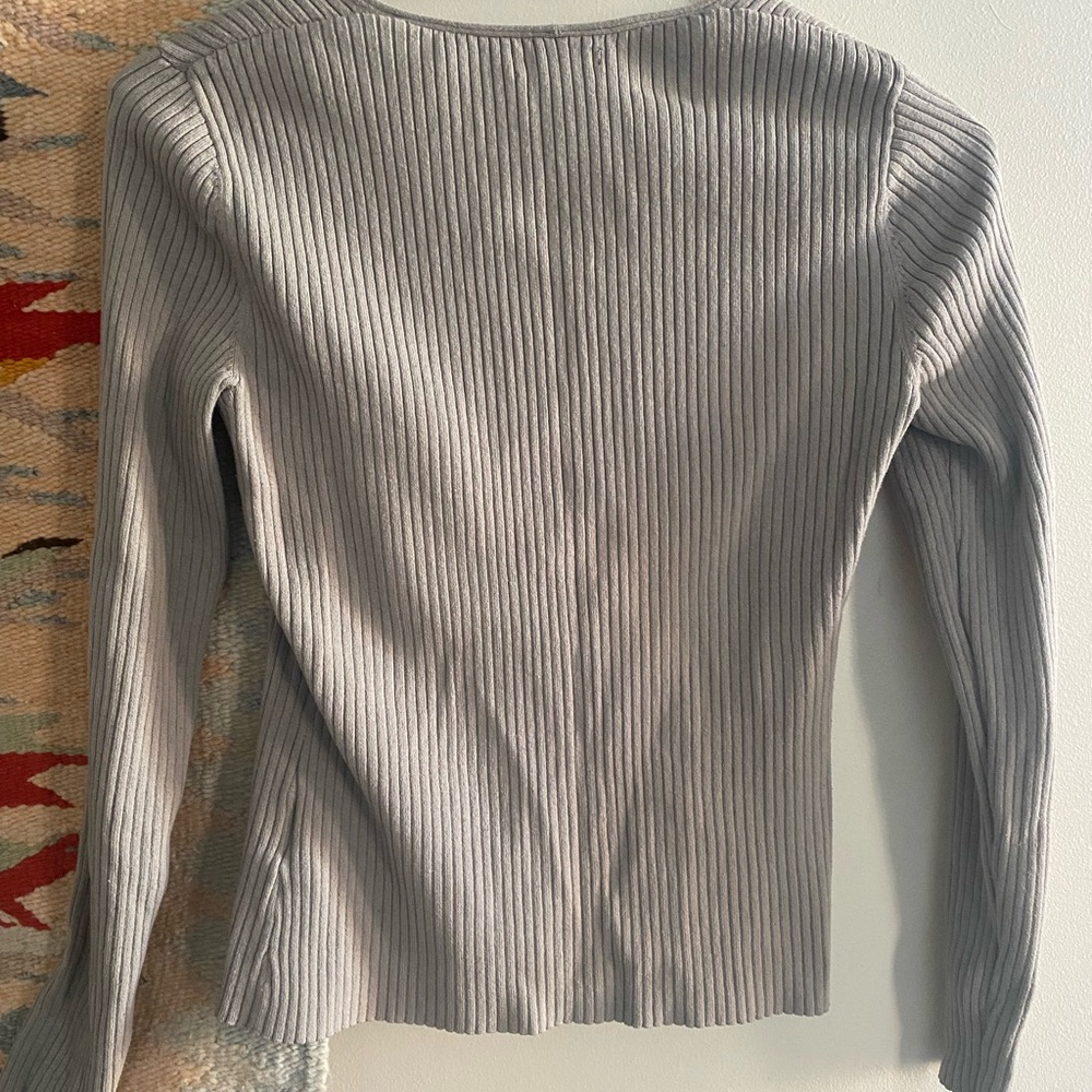 H&M Ribbed Square-Neck Long Sleeve Top in Light Gray - Picture 2 of 3